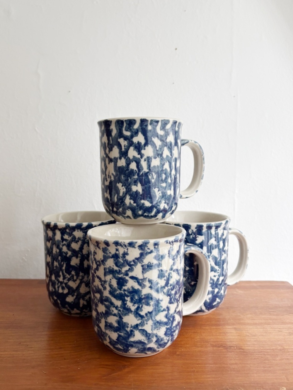 Vintage Set of 4 Sponged Stoneware Mugs